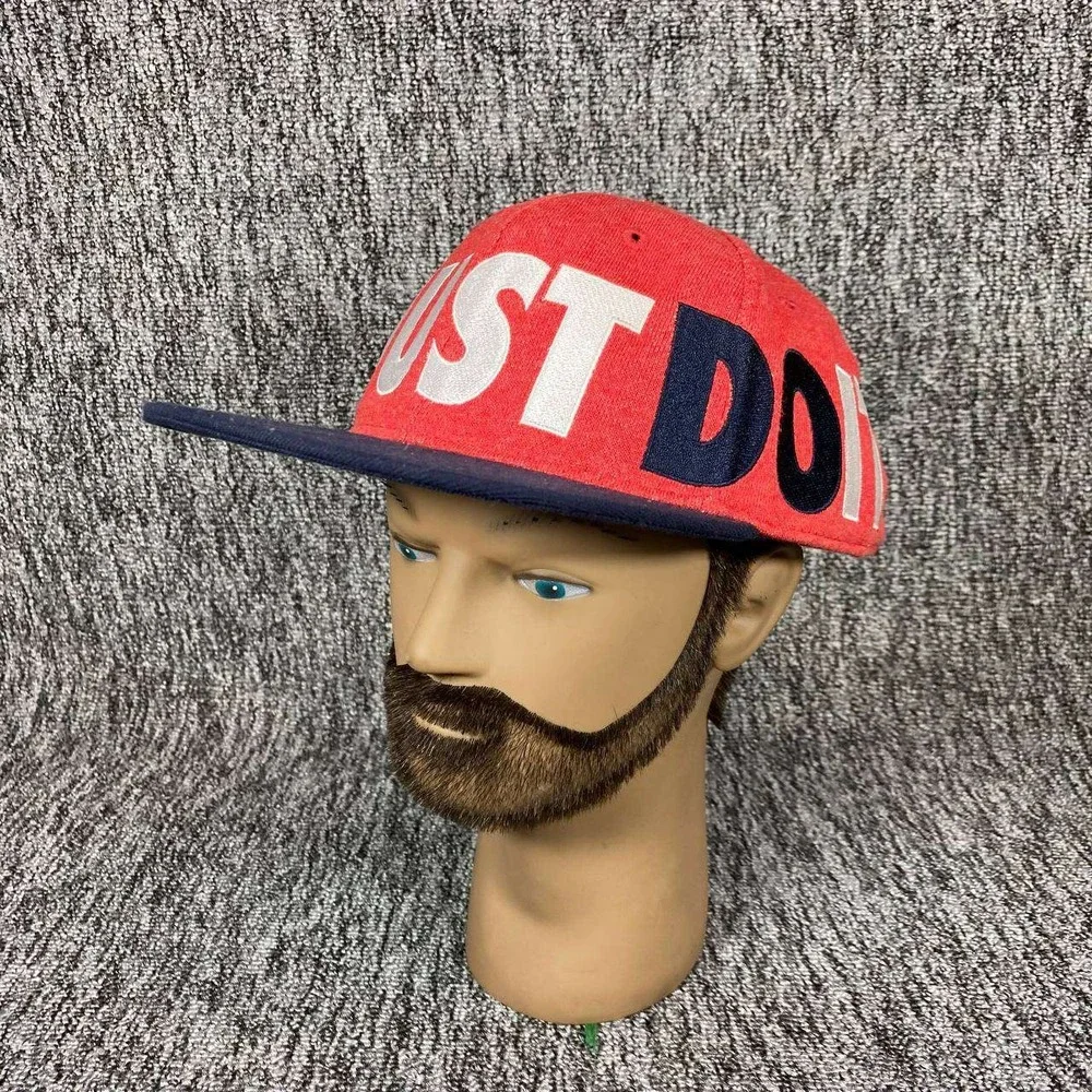 Nike‎ Just Do It Snapback Hat Kids Size 4 7 Red Blue Swoosh Logo Flat Brim Cap